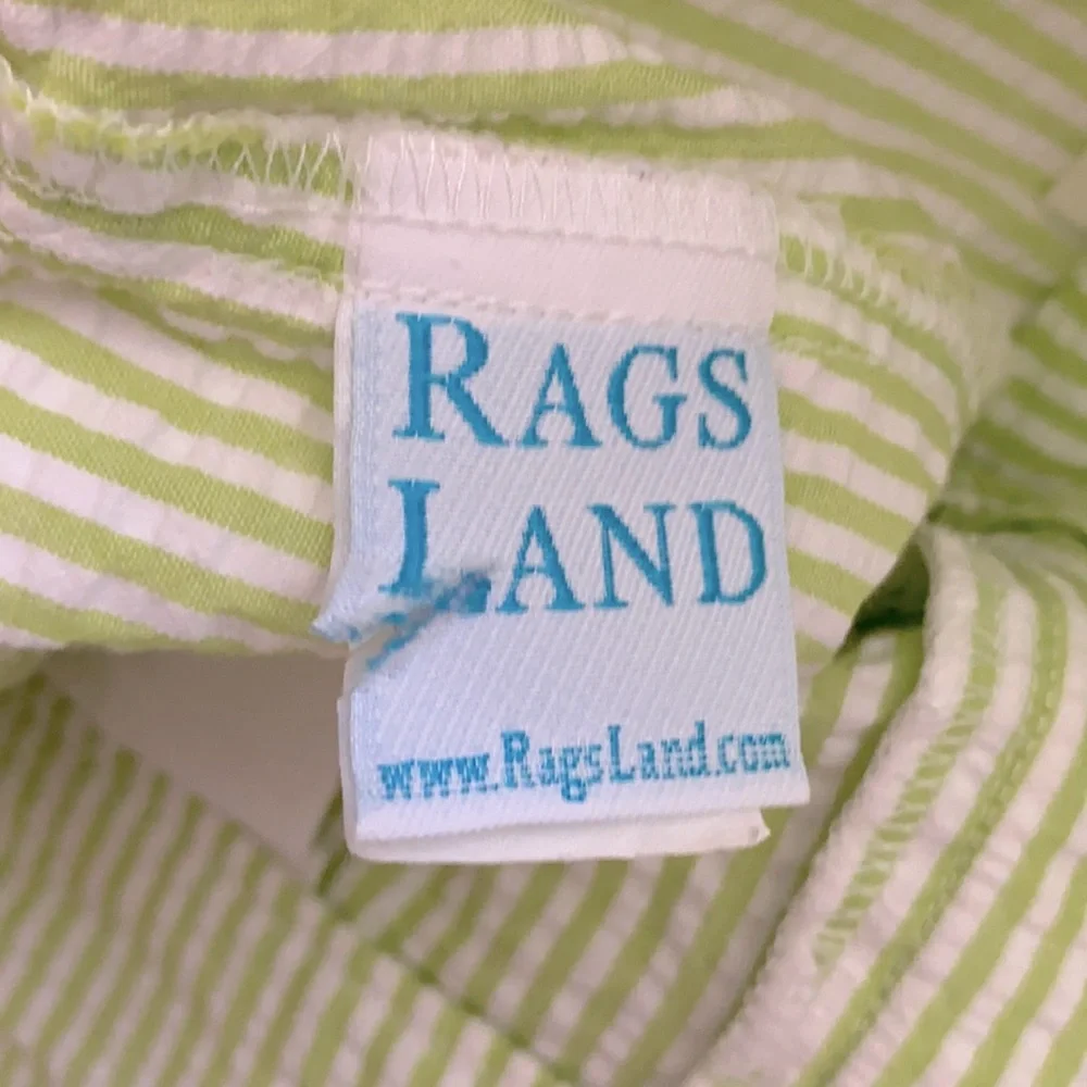 {VTG} Rags Land | 90s Seersucker Stripe Cotton Shorts Made in USA Green/White 7 - Picture 6 of 12